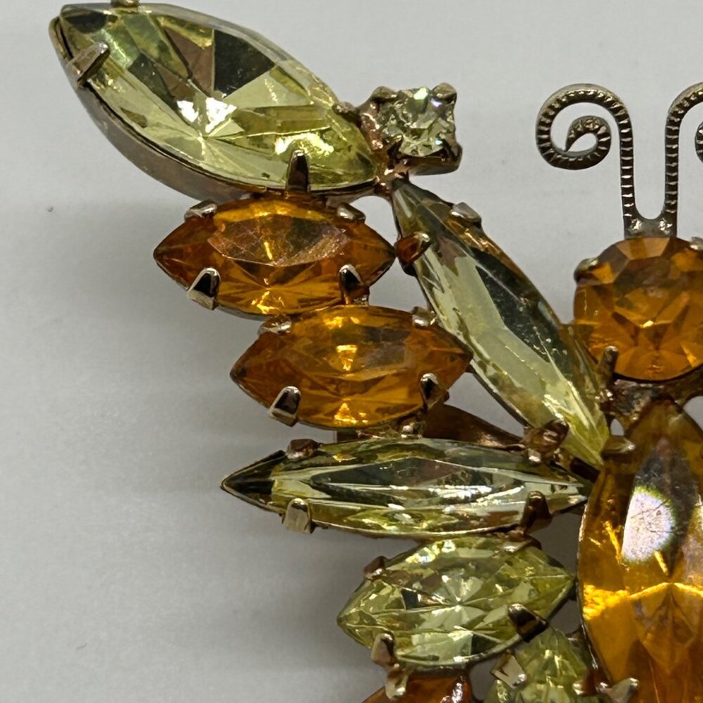 Vintage Juliana Butterfly Brooch D&E Citrine Topaz Rhinestone Gold Tone 1350 - Picture 5 of 11